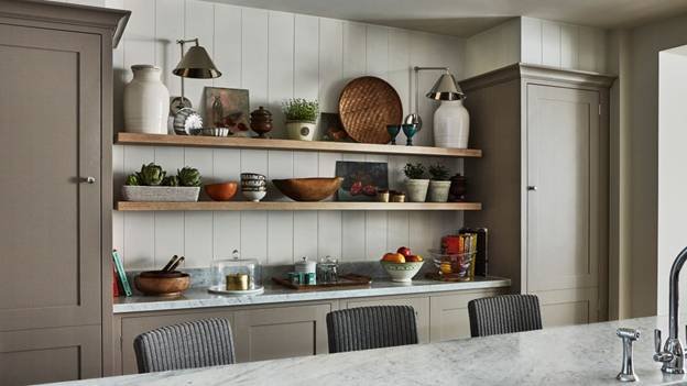 Choose between open shelving or closed cabinets with doors