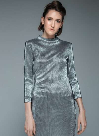 Stretch Metallic Off-Shoulder Jacquard Dress